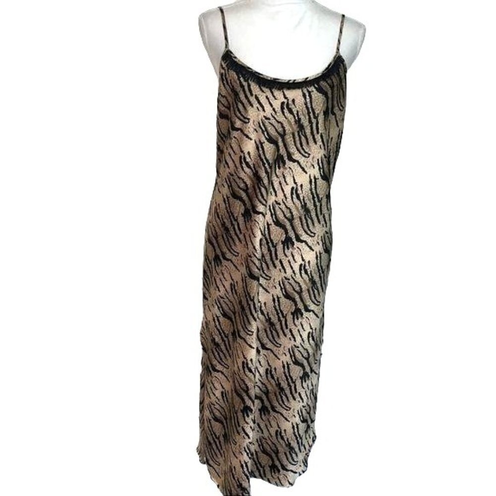 California Dynasty Nightgown Womens Vintage Silky Polyester Tan Tiger Print